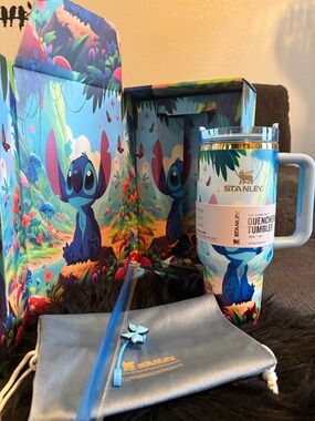 Stanley Quencher Tumbler with Blue & Teal Lilo & Stitch Art